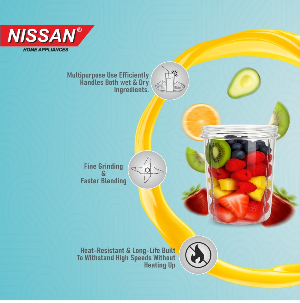 NISSAN HOME APPLIANCES bullet jar 400ML for 2 lock mixer grinders for bajaj, sumeet, presstige, preeti, orient, chroma, etc | transparent polycarbonate body | compatible For most mixer grinder